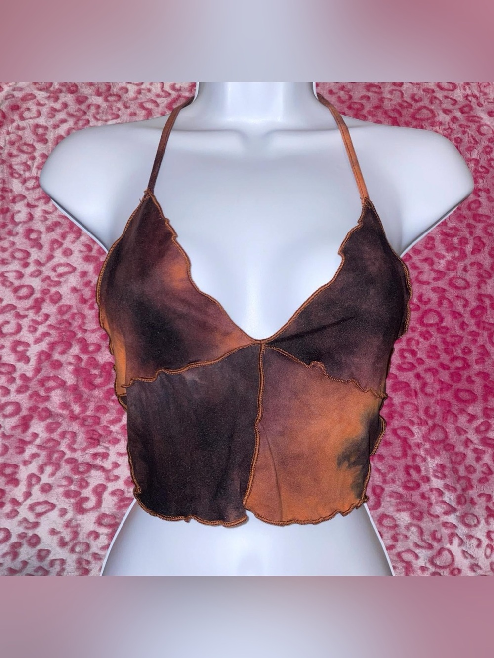 SHEIN brown and orange tie-dye halter crop top